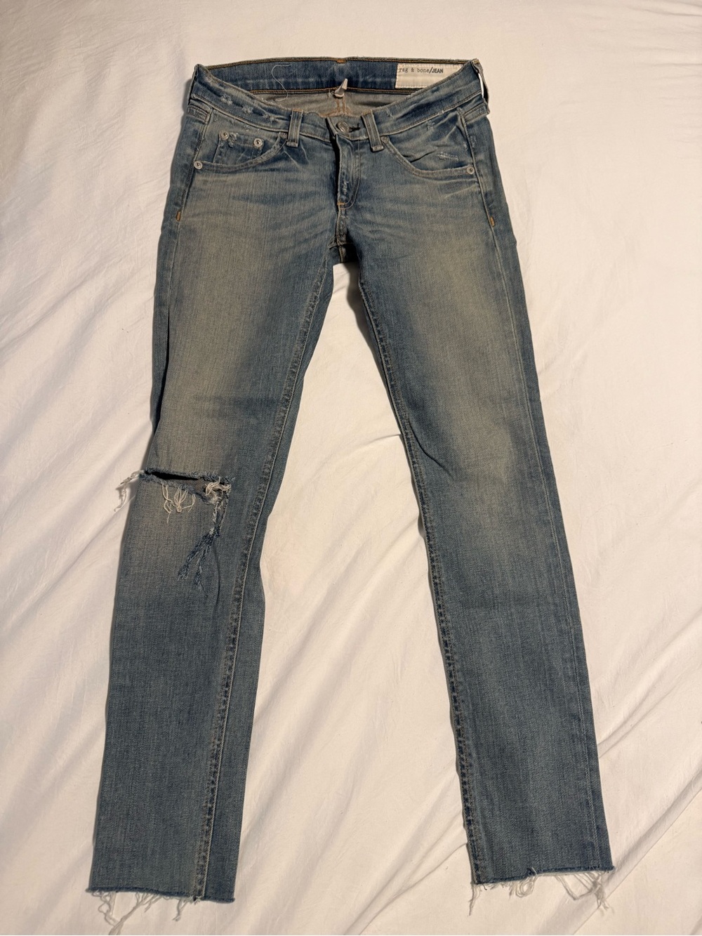 rag & bone faded light blue distressed skinny jeans